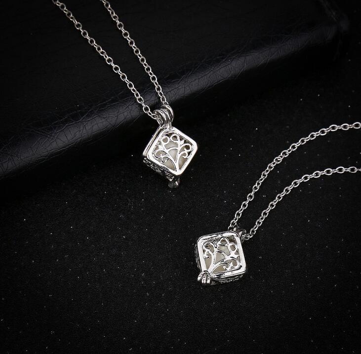 Hollow cube can open luminous pearl personality creative necklace DJN134 mix order Pendant Necklaces jewelry