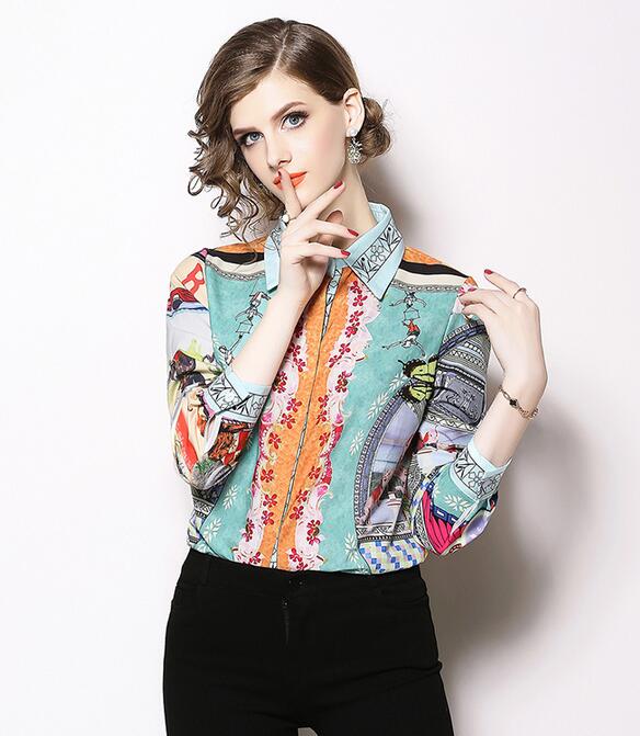 spring designer flora printed women blouses long sleeve lapel neck ladies shirts fashion printed top, Multi
spring designer flora printed women blouses long sleeve lapel neck ladies shirts fashion printed top, Multi