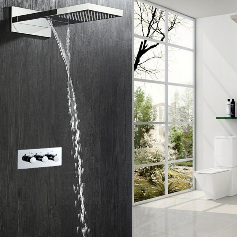 Most Complete Shower Set 2 Functions Luxurious Bath System Large Waterfall Dual Rain Water Concealed Showerhead Bathroom Accessory