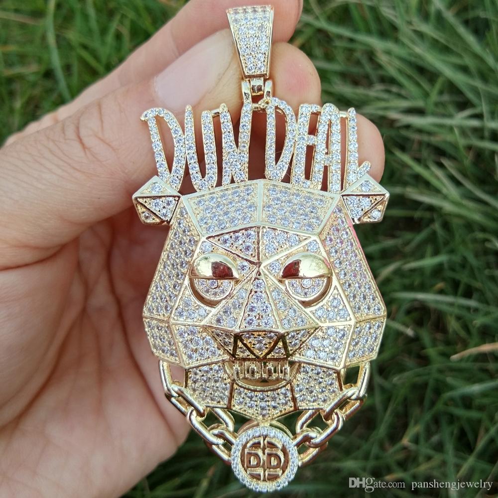 Wholesale-Men's Iced Brass CZ Animal Head Pendants Hip Hop Jewelry CN118