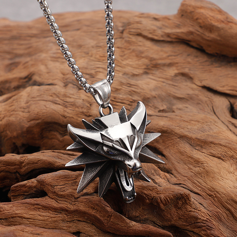 Casting Wolf Head Pendants Necklace Cool Men Hip Hop Stainless Steel Jewelry