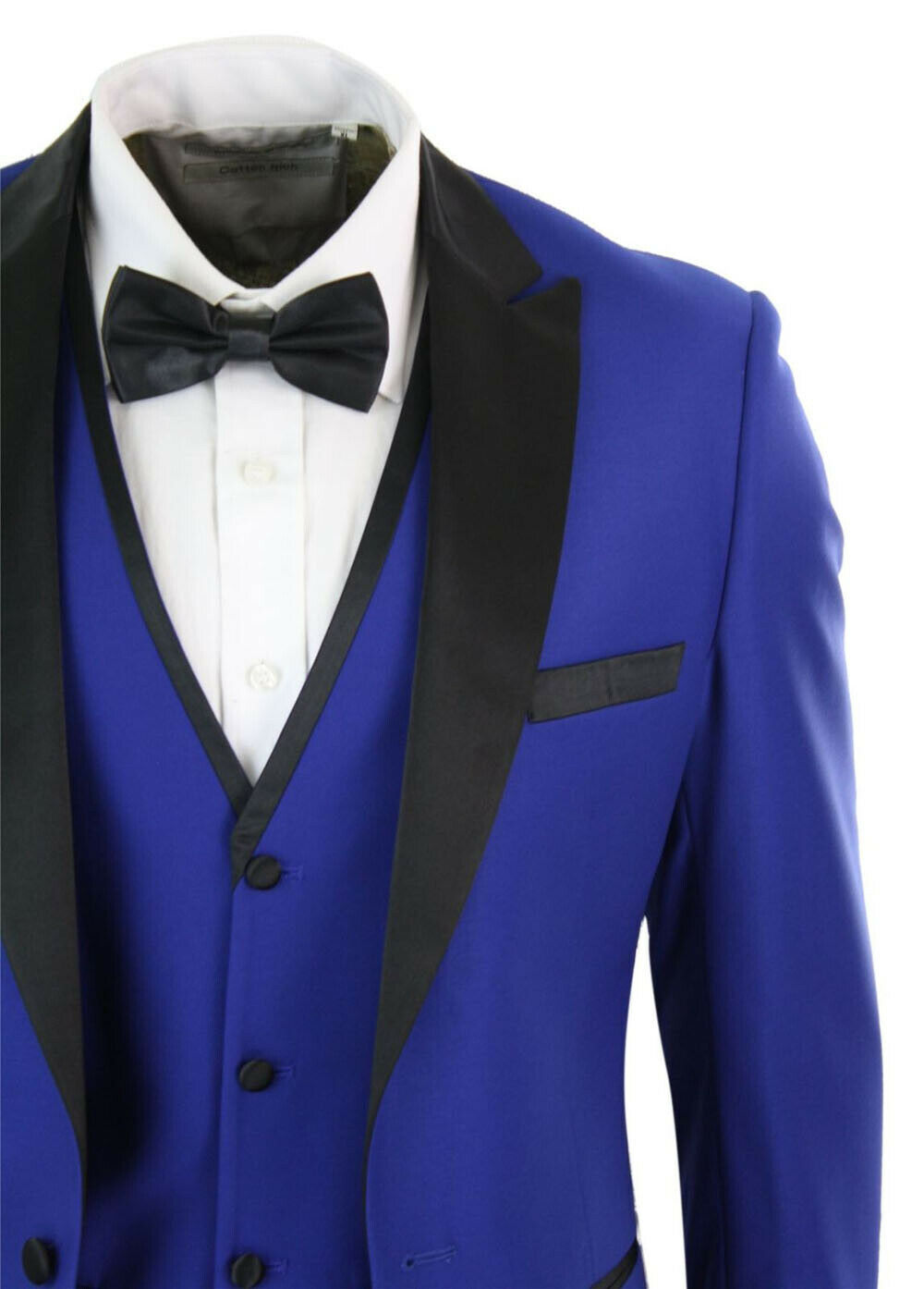Blue Men Wedding Suits Slim Fit One Button Black Satin Notched Lapel Tuxedos Formal Work Prom Office Business Blazer(Jacket+Vest+Pants)