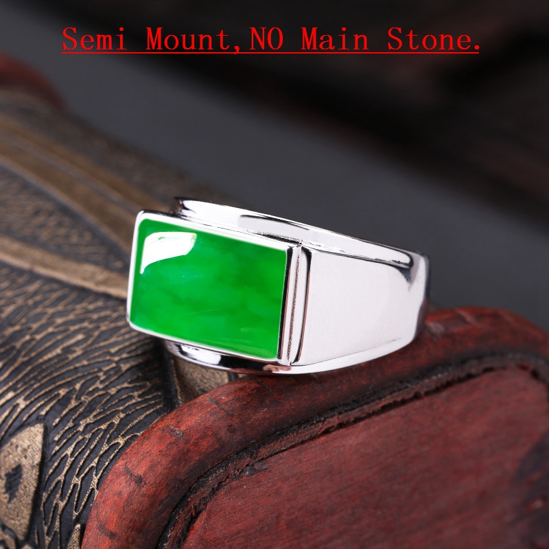 925 Sterling Silver Men Engagement Wedding Ring 7x11mm 8x13mm 9x15mm Princess Cabochon Semi Mount Ring Setting fit Amber Opal Turquoise