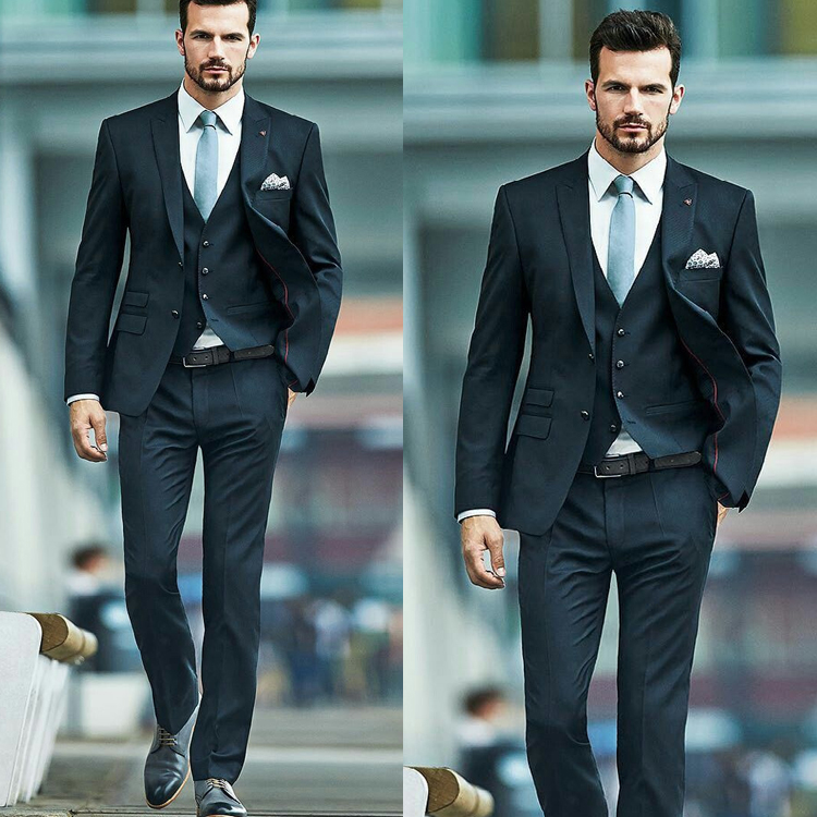 2019 Classic Fit Wedding Tuxedos 3 Pieces Two Button Groom Wear Suits Fashion Men Formal Business Blazer