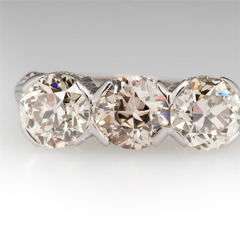 Vintage Fashion Jewelry 925 Sterling Silver Three Stone 5A Cubic Zirconia CZ Diamond Gemstones Women Wedding Engagement Band Ring Gift
