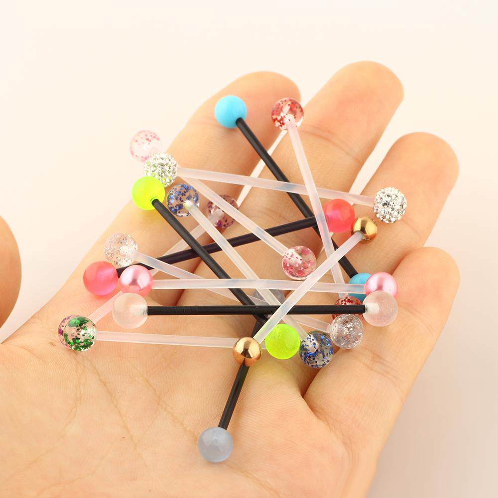 10Set/140pcs 14G Acrylic UV Pregancy Belly Button Ring Tragus Cartilage Industrial Barbell Navel Body Jewelry Ear Piercing