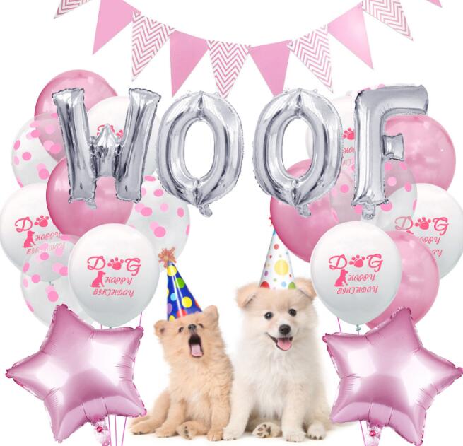 Happy Birthday Latex Balloon Set for Pet Puppy Dog Birthday Party Decoration Garland Banner Letter Woof