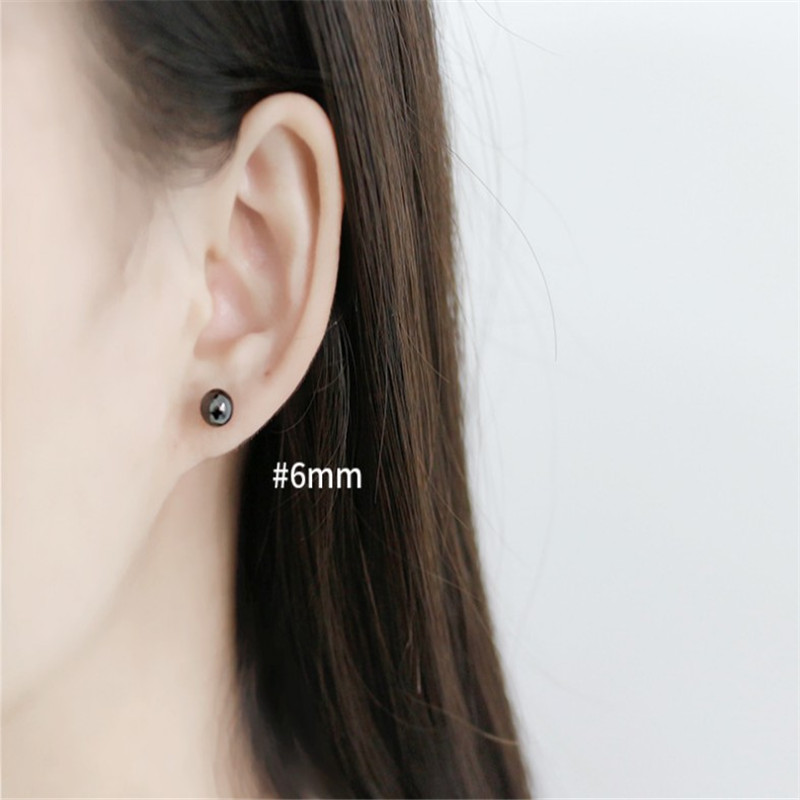 2.5mm 3mm 4mm 5mm 6mm Black Round Bead Stud Earring For Women 100% Genuine 925 Sterling Silver Ear Piercing Earring Black Color