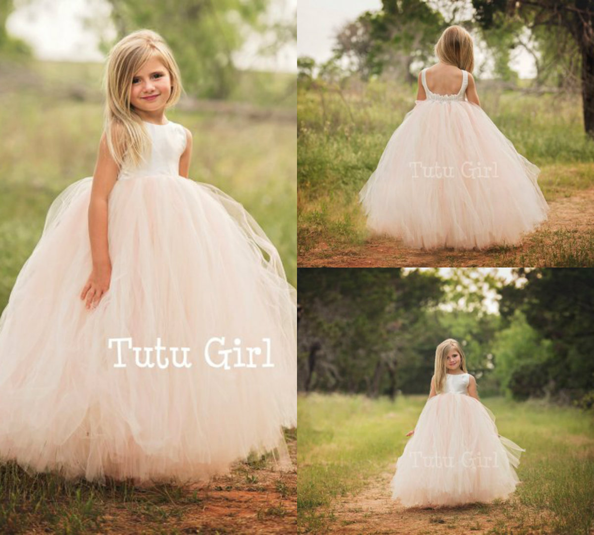 Tutu Flower Girl Dresses Jewel Neck Tulle Ball Gown Floor Length Custom Cheap Girls Pageant Dress Backless Kids Formal Gowns