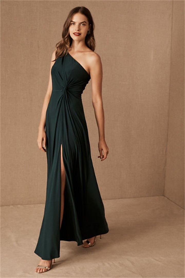 Sexy Chiffon Dark Green Mother Dresses One-shoulder High-split Formal Wedding Guest Gowns Ruffle Sweep Train Custom Made Party Gowns