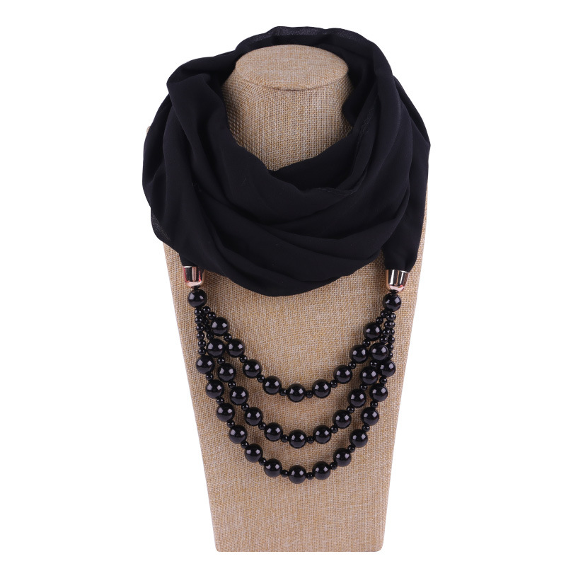 New Fashion Women Solid Jewelry Pendant Chiffon Scarf Pearl Shawls and Wraps Soft Female Accessories cashmere scarf silk scarf