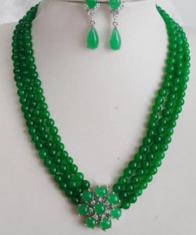 Necklace FREE SHIPPING4 colors! 3/5 row green/red/yellow jade blue opal necklace earring/ring set Natural jewelry