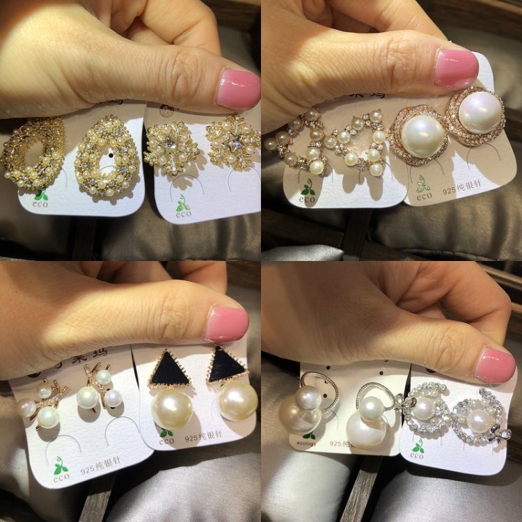 Mix Elegant Pearl Ear Stud Ladies Dangle Korean Electroplated Gold Micro Set Earrings OL Style Random Styles Wholesale