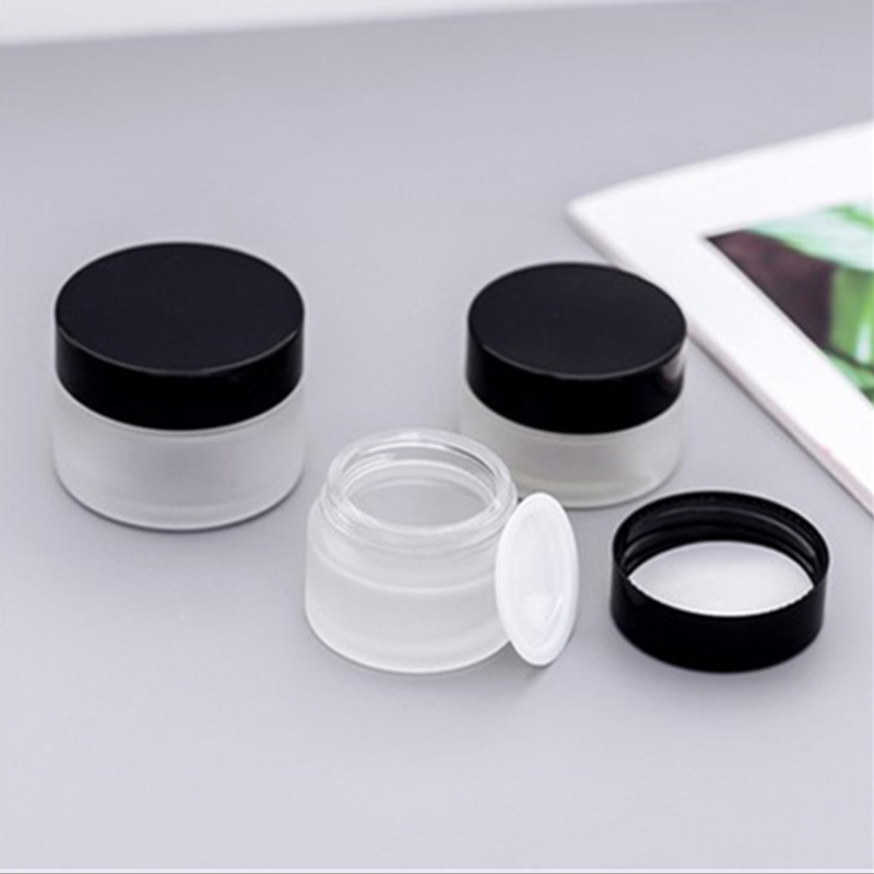 Frost Glass Cream Jar Bottle 10g 20g 30g 1oz Empty Container Cosmetic Jars with Black Gold Lid