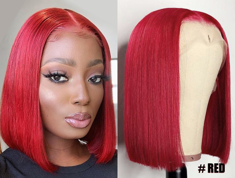 Brazilian Straight Short Bob Wigs 99j Blue 613 Blonde 13x4 Lace Front Human Hair Wig 150% Density Pink Green Straight Ombre Wigs