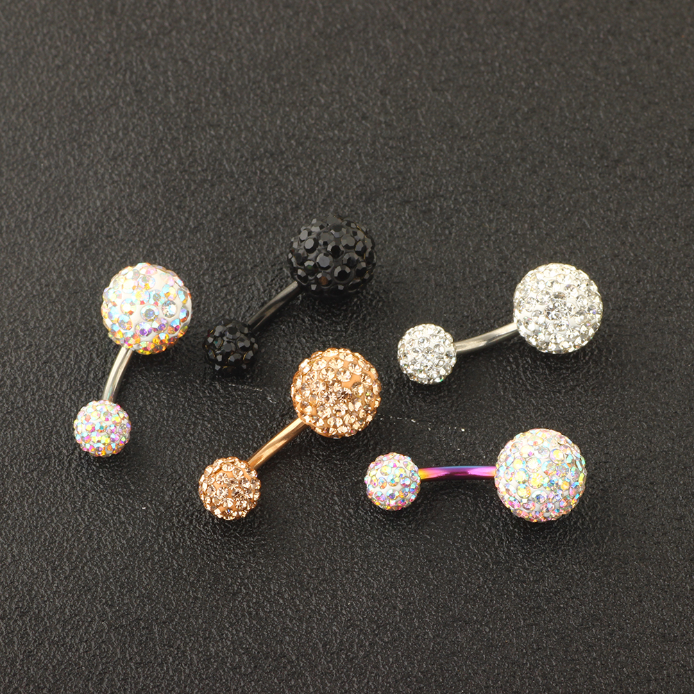 14G Stainless Steel Navel Rings Screw Bar CZ Body Piercing Belly Button Ring Women Girls Helix lage Earring