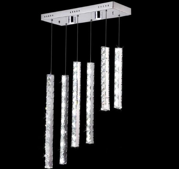 Modern LED Crystal Chandelier Lighting 6 Tube Crystals Droplights for Living Room Flush Mount Rectangle Light Fixture