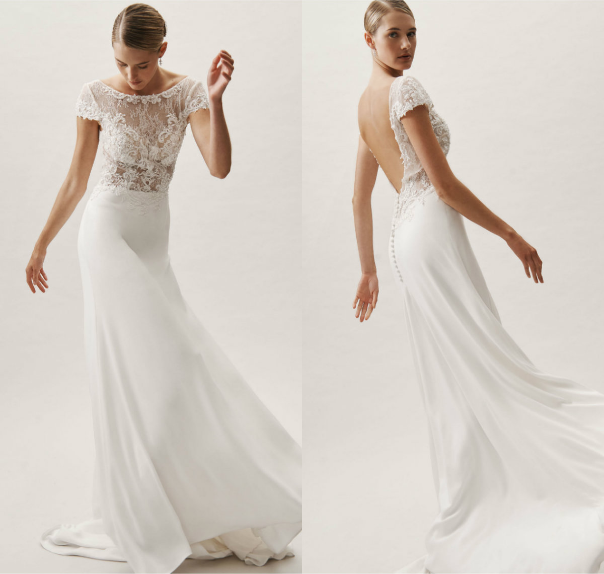 2019 Mermaid Wedding Dresses Jewel Neck Short Sleeves Sexy Backless Lace Bodice Sweep Train Bohemian Wedding Dress Custom Vestidos De Novia