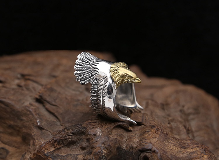 Personalized 925 sterling silver jewelry antique silver American Japanese hand-made designer open adjustable eagle rings for men women