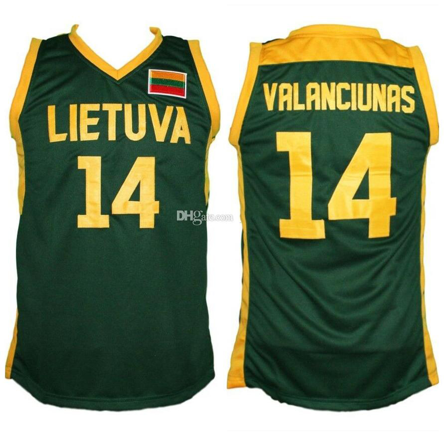 

Jonas Valanciunas #14 Team Lithuania Lietuva Retro Basketball Jersey Men's Stitched Custom Any Number Name Jerseys, Green