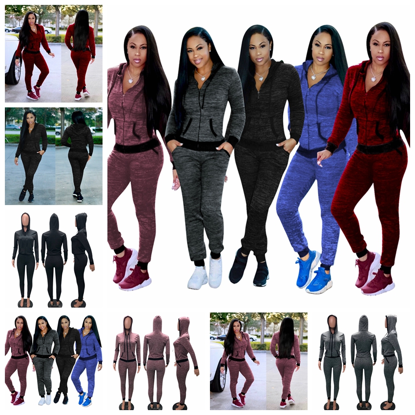 Tracksuits European Spring and Summer Fashion Solid Color Casual Street Sports Long Sleeve Hooded Zipper Set Support Mixed Batch