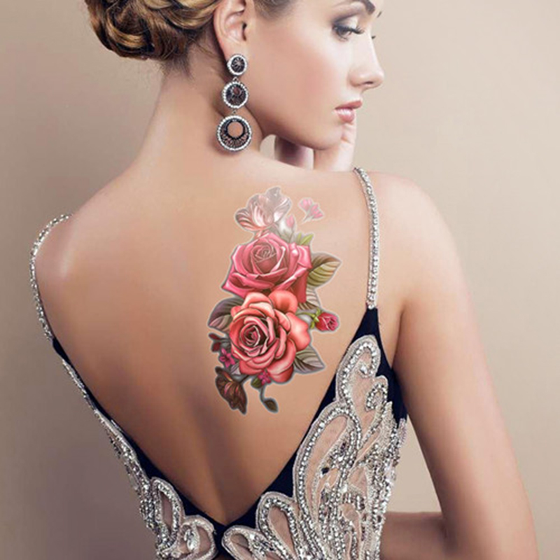 Makeup Fake Temporary Tattoos Stickers Rose Flowers Arm Shoulder Tattoo Waterproof Women Big Flash Beauty Tattoo On Body