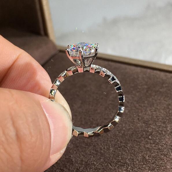 Classical Six Claw Fashion Jewelry 925 Sterling Silver Round Cut White Sapphire CZ Diamond Gemstones Party Promise Women Wedding Bridal Ring