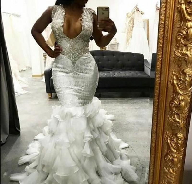 Sexy Deep V Neck MErmaid Wedding Dresses With Lace Appliqued Tiered Skirt Floor Length Custom MAde Vestido De Novia 2020, Light sky blue
Sexy Deep V Neck MErmaid Wedding Dresses With Lace Appliqued Tiered Skirt Floor Length Custom MAde Vestido De Novia 2020, Light sky blue