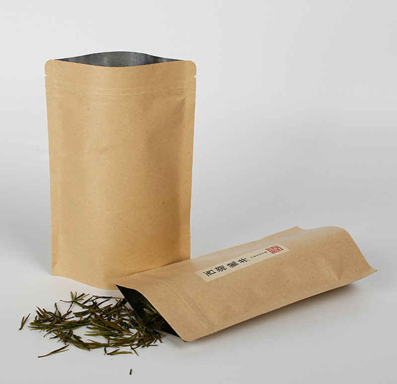 100pcs Thick Resealable Stand up Kraft Paper Zip Lock Packaging Bag Resealable Coffee Powder Snack Sugar Nuts Tea Waterproof X-mas Wedding Gifts Stora