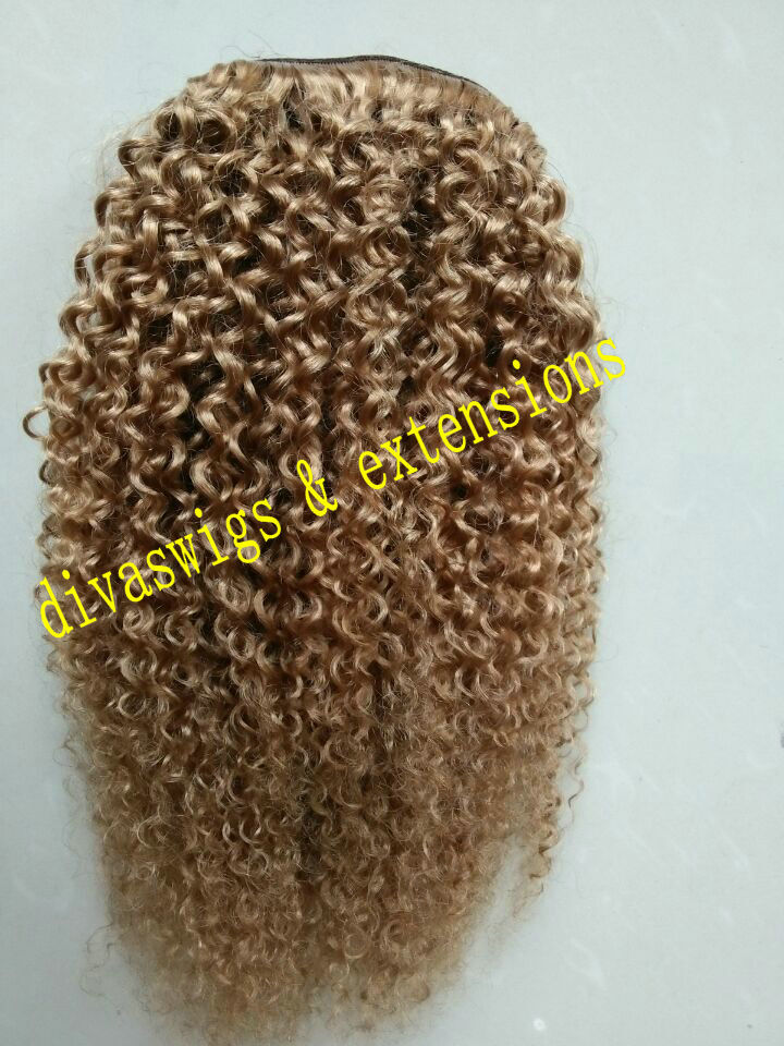 African remy Kinky curly honey blonde drawstring ponytail virgin human hair extension cuticle aligned strawberry blond draws tring ponytail hairpiece 