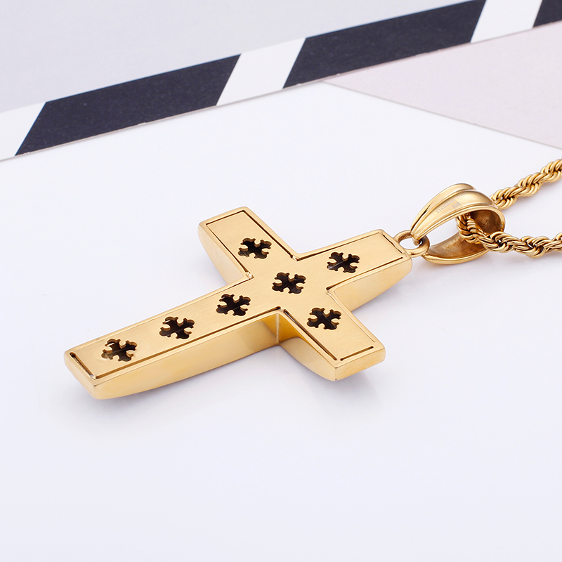 Men Hip Hop Cross Pendants Necklace 316L Stainless Steel Full Cubic Zirconia Setting 18K Gold Plated Jewelry