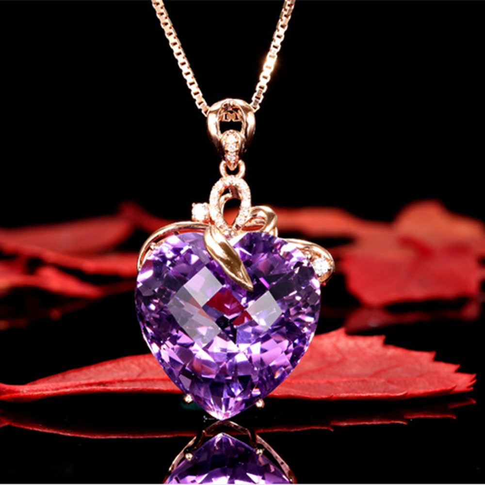 Amethyst Heart Pendant Chain Elegant 18k Rose Gold Filled Love Womens Pendant Necklace Purple Zircon Fashion Accessories Gift