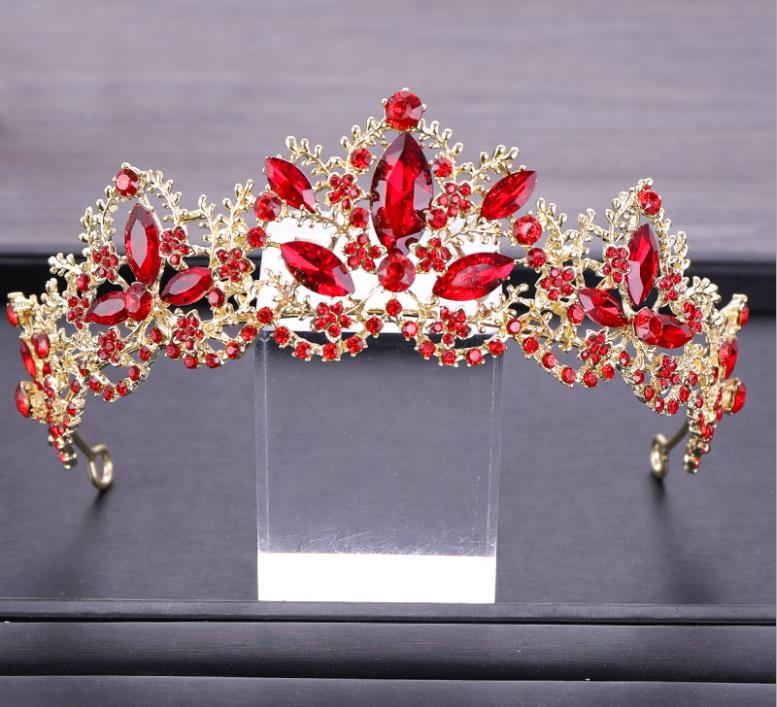 Korean Crystal Crown Red Crown Bride Performance Dress Accessories Bridal Accessories