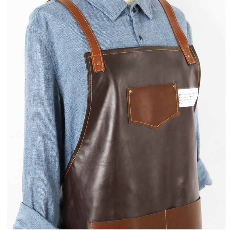 2019 Fashion adjustable PU Leather Strap Apron for Women men BBQ Senior Cafe Work Apron cooking barber Kitchen Custom print