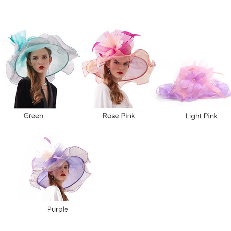 FS 2020 New Women Hats For Elegant Summer Hat Ladies Party Cap Large Brim Fedoras With Flower Chapeu Feminino