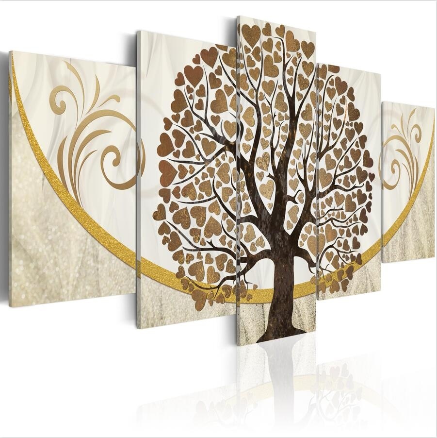 ( No Frame)5PCS/Set Modern Abstract Tree Full of Love Art Print Frameless Canvas Painting Wall Picture Home Decoration