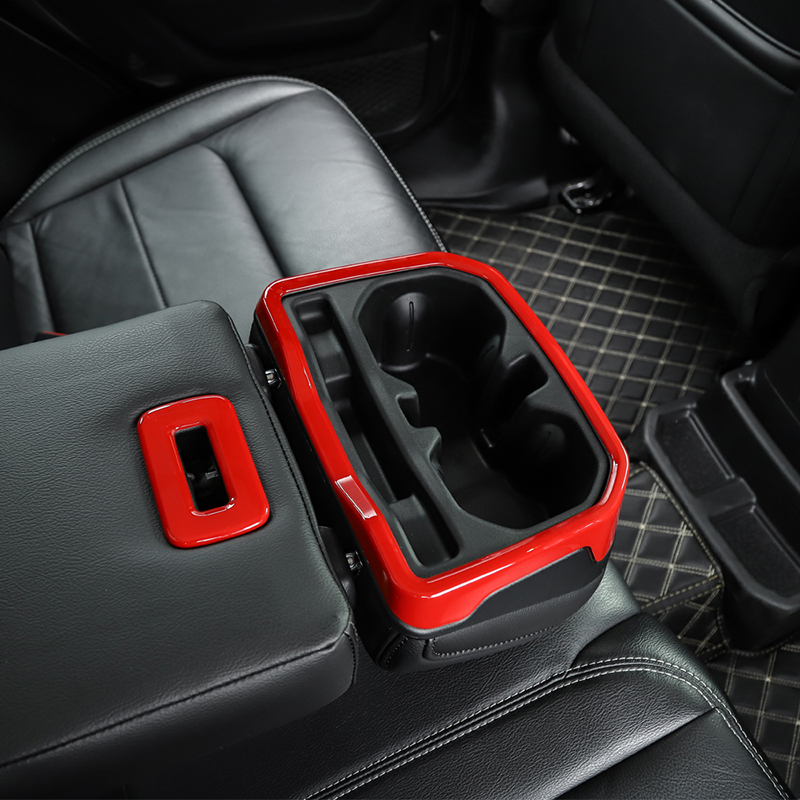 Red ABS Water Cup Holder Cover Rear Seat Armrest Trim For Jeep Wrangler JL 2018+ Auto Interior Accessories