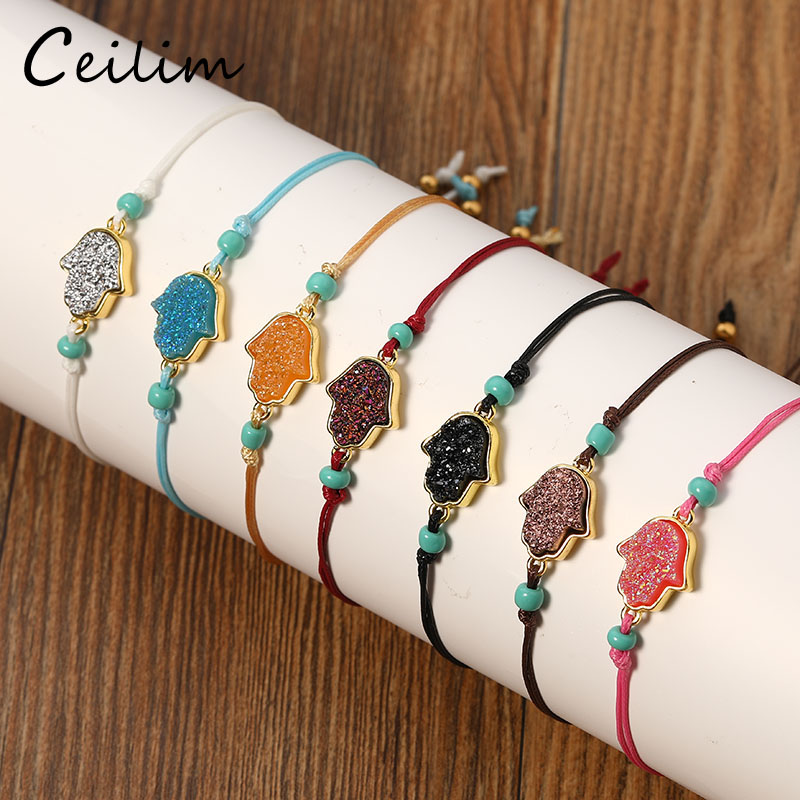 Boho Hand Resin Druzy Charm Woven Bracelets for Women Jewelry Handmade Colorful Wax Rope Adjustable Bracele Jewelry Gift with Card
Boho Hand Resin Druzy Charm Woven Bracelets for Women Jewelry Handmade Colorful Wax Rope Adjustable Bracele Jewelry Gift with Card