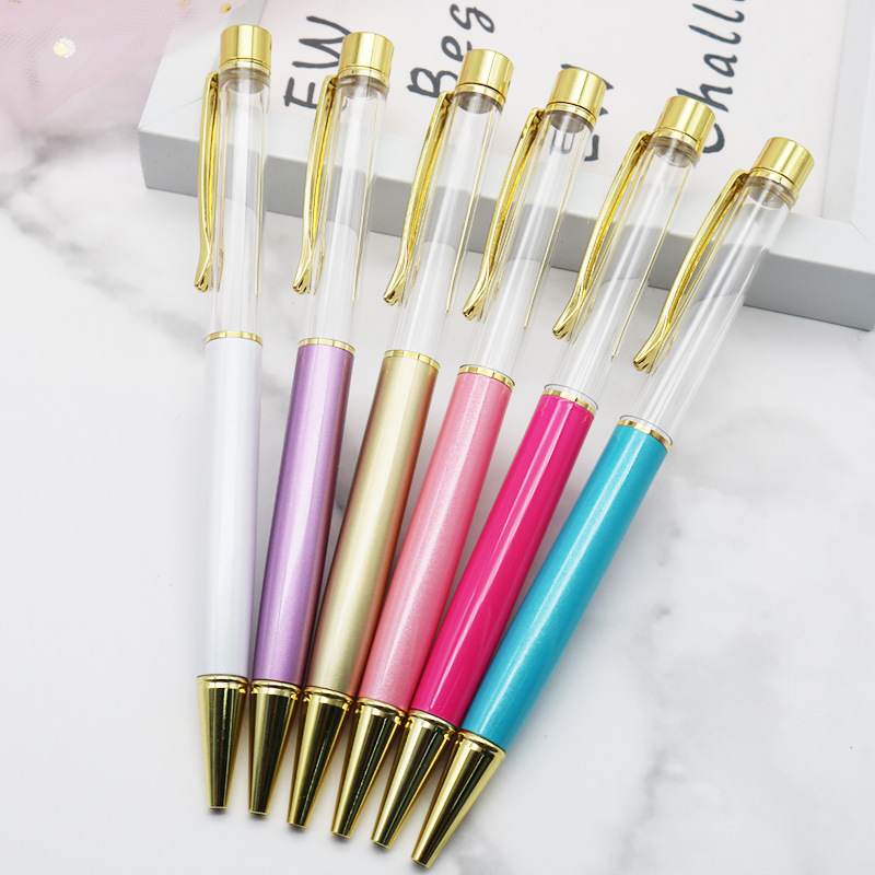 Hot selling christmas gifts empty tube metal ball pen floating glitter diy pen kids dried flower small shell whelk crystal pen for DIY