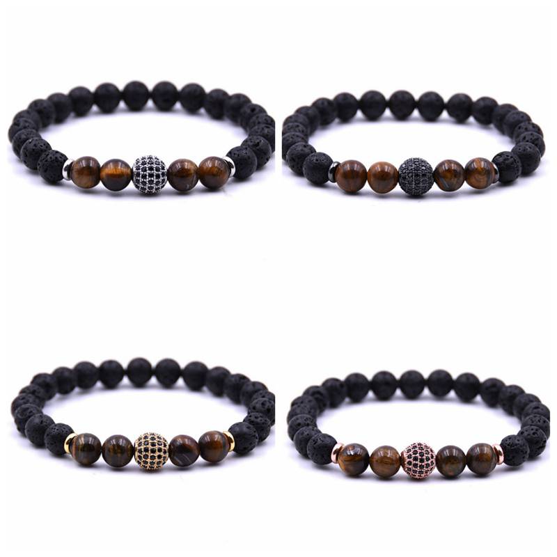 Men's and women's beads bracelet elastic natural stone yoga bracelet bracelet volcanic lava rock round loose beads natural stone rock ball D