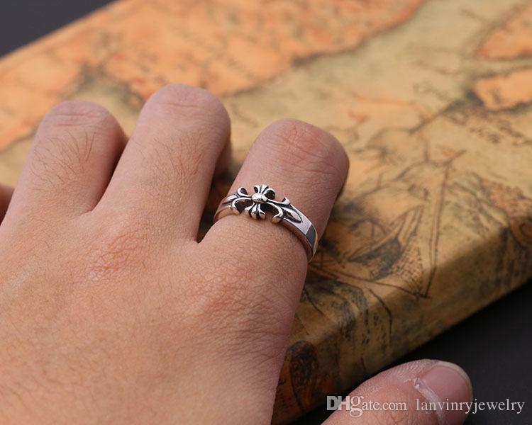 Brand new 925 sterling silver jewelry antique silver American style hand-made designer rings cross band ring for men & women hot sale