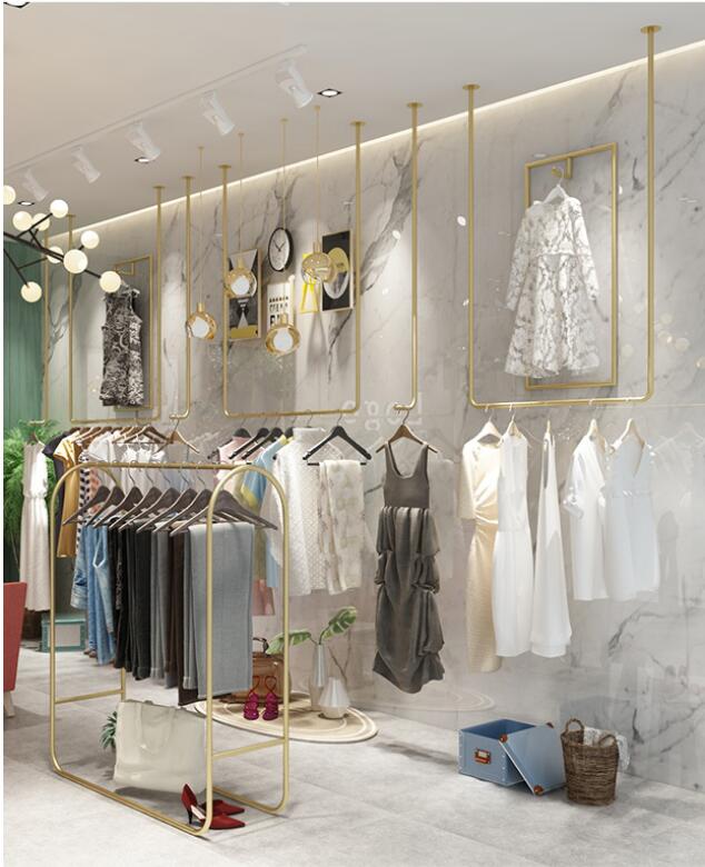 Nordic Golden Middle island clothing Shop rack Commercial Furniture Show Stand Multi-functional Stands Women's cloth store