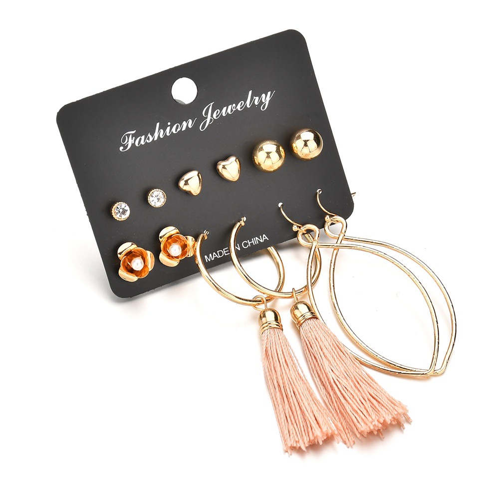 Simple Bohemian Alloy Tassel Earrings Set 6 Piece Set Elegant temperament Jewelry Valentine's Day Gift