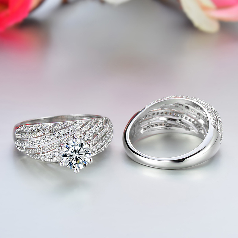 Female Big Crystal White Ring Set 925 Silver Diamond Wedding Rings For Women Fashion Bridal Engagement Ring