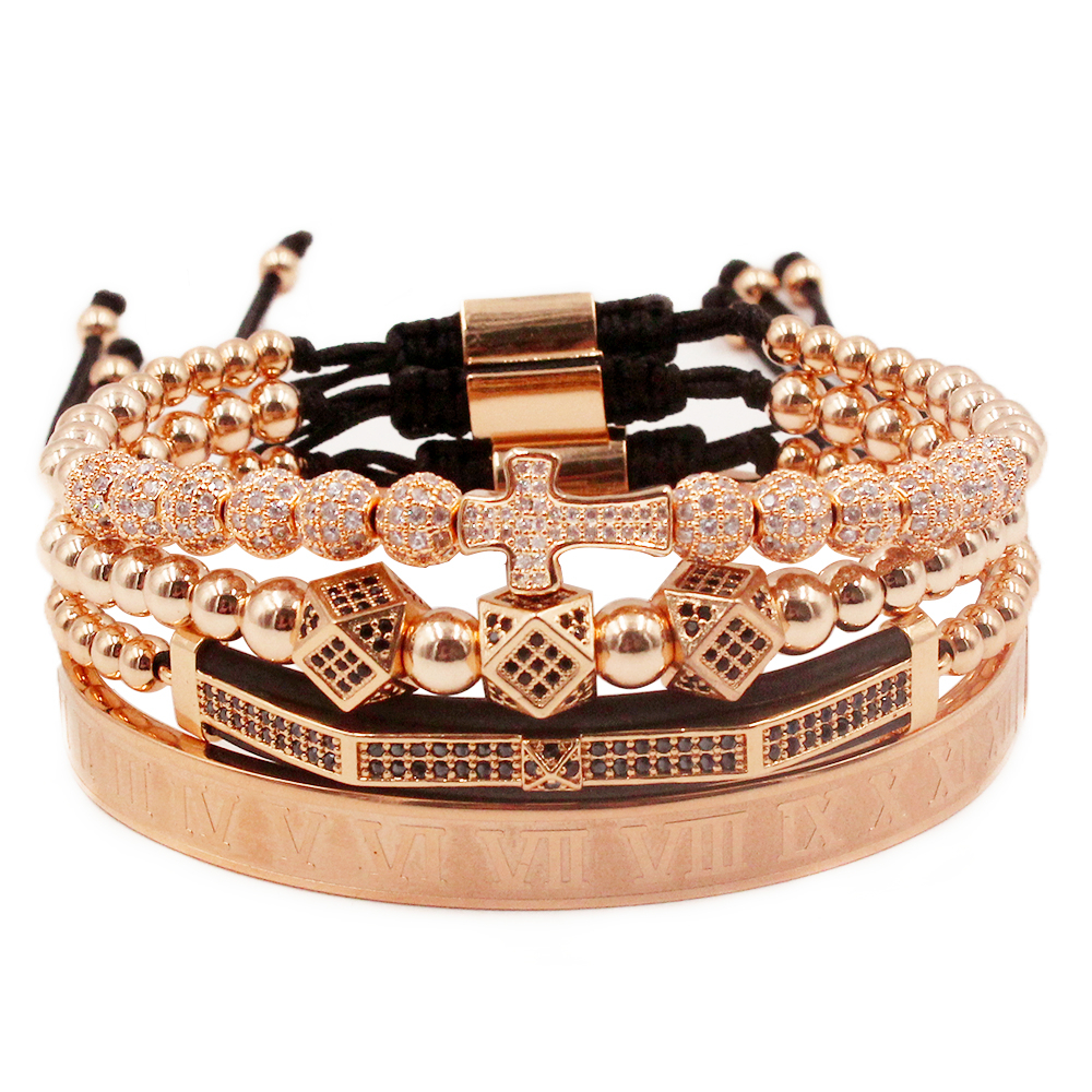 Men Bracelet 4pcs/set crown charms jewelry Macrame beads Bracelets Braiding Man Luxury for Gift Valentine's Day Holiday Christmas