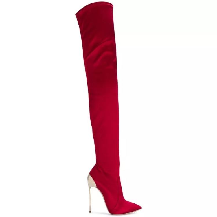 Hot Sale-ts super high heel stiletto pointed toe over the knee boots sleeve knight boots large size 42
