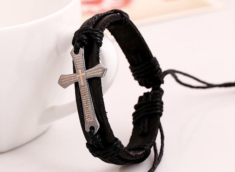 Discount Christian Scripture Cross Bracelets Genuine Leather Wristband Bible Urban Jewelry For Men Women Punk Jewelry