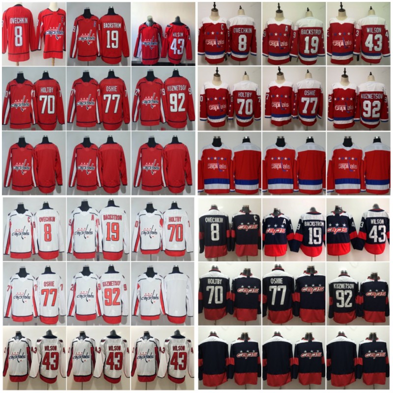 

2019 New Washington Capitals 8 Alex Ovechkin 43 Tom Wilson 77 Oshie 19 Nicklas Backstrom 70 Braden Holtby 92 Evgeny Kuznetsov Jersey, Kids s-xl