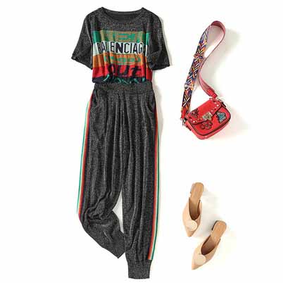 Womens Designer Clothing Set Casual Outfit New Online Celebrity Knitted Two-piece Letter Short-sleeved T-shirt + Sports Pants Suit, Multi
Womens Designer Clothing Set Casual Outfit New Online Celebrity Knitted Two-piece Letter Short-sleeved T-shirt + Sports Pants Suit, Multi