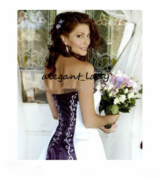 Modern Purple and White Embroidery Wedding Dresses 2023 Strapless Stain Lace Beaded Lace-up Corset Country Bohemian Bridal Dress Plus Size